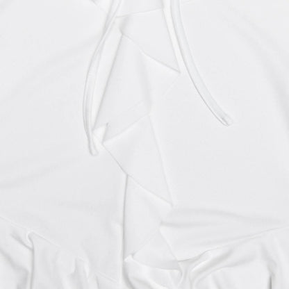 Long flared sleeve v neck self tie ruffle mini dress
