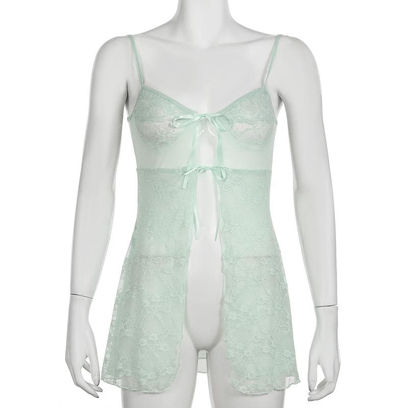 Lace mesh patchwork knotted solid cami top