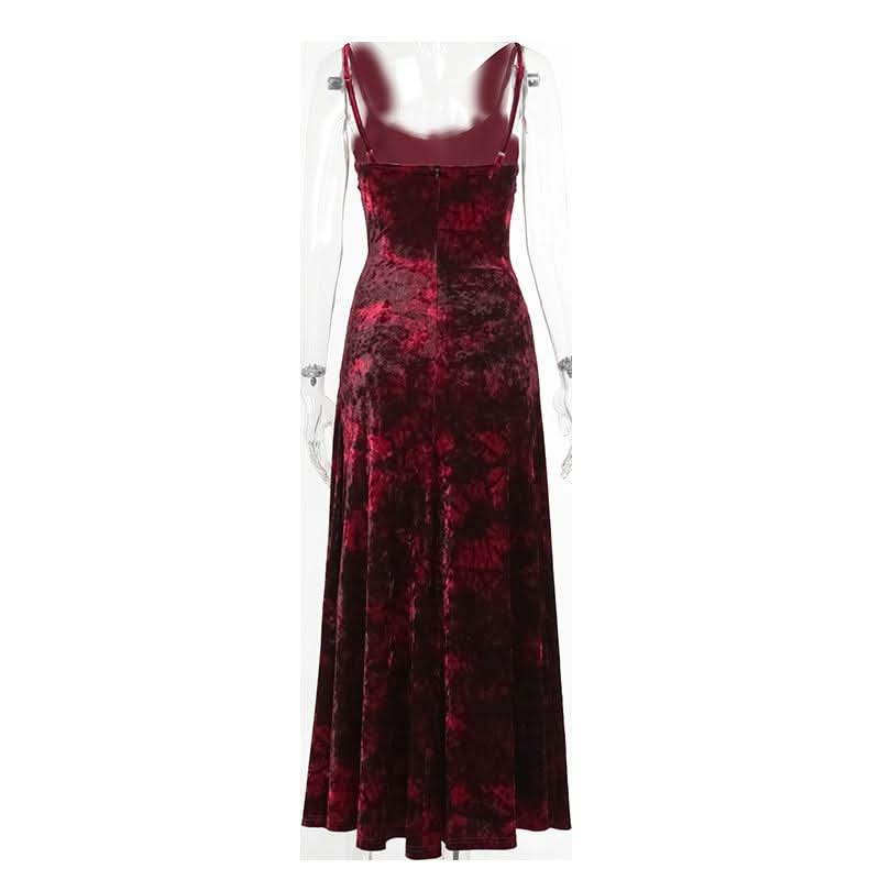 Ruched v neck zip-up print contrast cami maxi dress