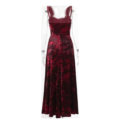 Ruched v neck zip-up print contrast cami maxi dress