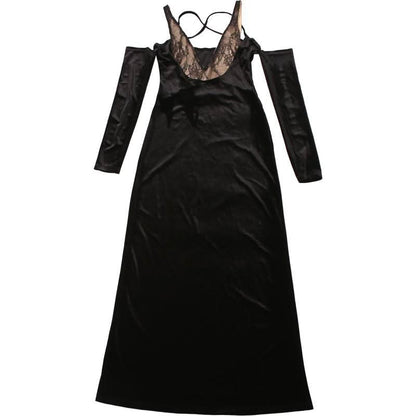 Off shoulder v neck velvet lace hem cami maxi dress