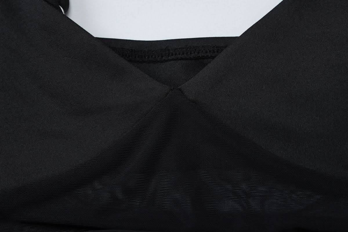 V neck mesh hollow out cami cut out maxi dress