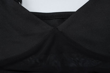 V neck mesh hollow out cami cut out maxi dress