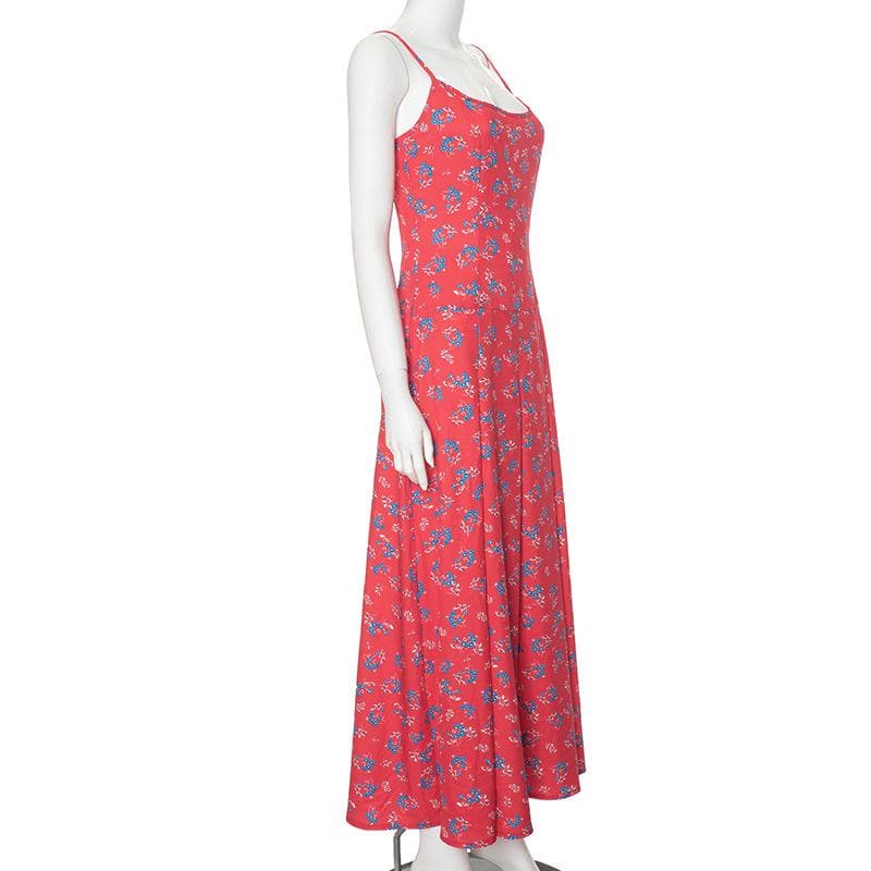 Flower print zip-up u neck cami maxi dress