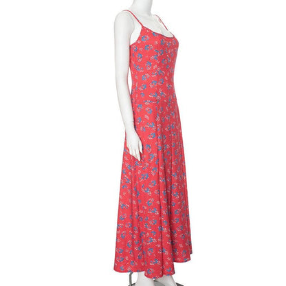 Flower print zip-up u neck cami maxi dress