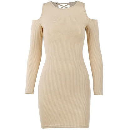 Long sleeve solid hollow out lace up self tie cut out mini dress