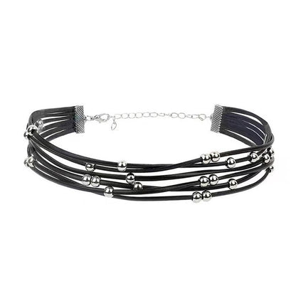 Beaded layered chain choker necklace