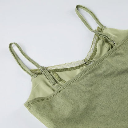 Lace hem ruffle irregular mesh bowknot cami top