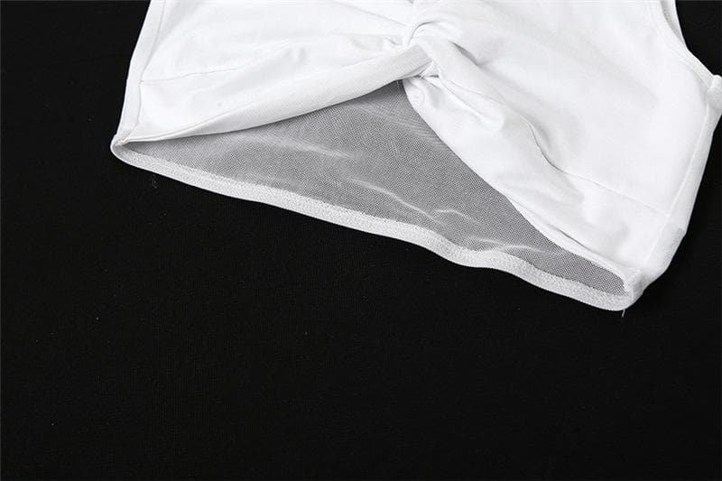 Knotted solid high neck mesh sleeveless ruched maxi skirt set-final-sale