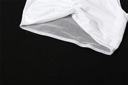 Knotted solid high neck mesh sleeveless ruched maxi skirt set-final-sale