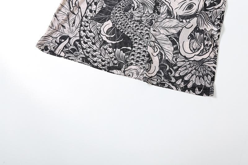 Sheer mesh see through abstract long sleeve high neck maxi dress