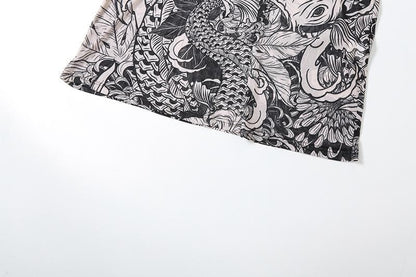 Sheer mesh see through abstract long sleeve high neck maxi dress