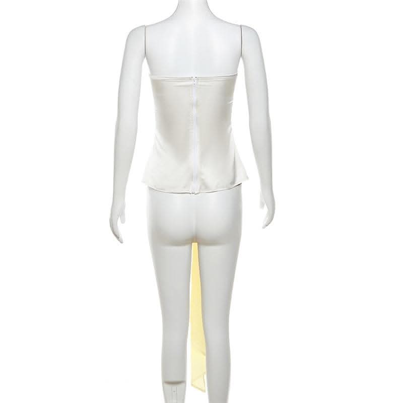 Bowknot sweetheart neck ruched ribbon zip-up satin tube top-final-sale