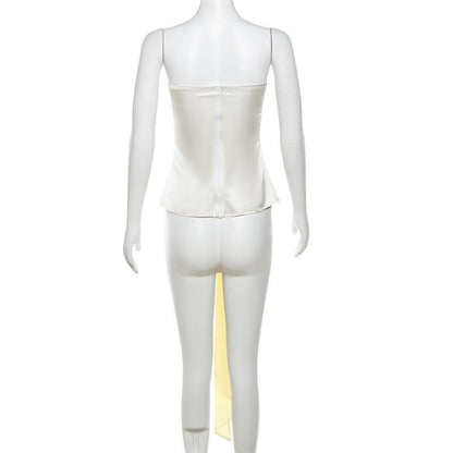 Bowknot sweetheart neck ruched ribbon zip-up satin tube top-final-sale