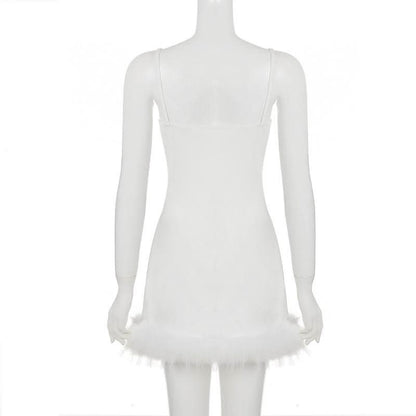 V neck fluffy cami mini dress