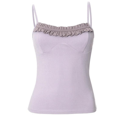 U neck ruffle ruched cami top