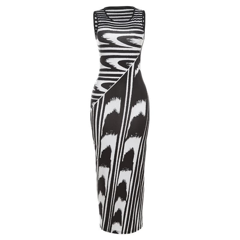 Striped contrast sleeveless round neck maxi dress-final-sale