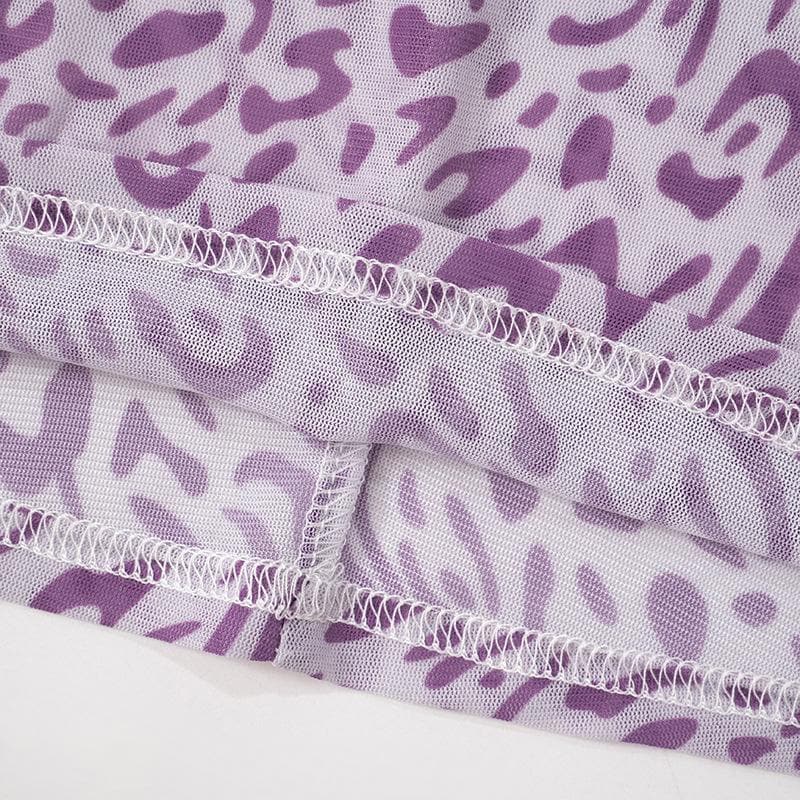 Halter leopard print sheer mesh backless maxi dress