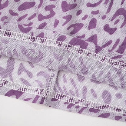 Halter leopard print sheer mesh backless maxi dress