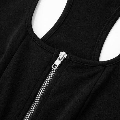 Square neck zip-up sleeveless tank mini dress