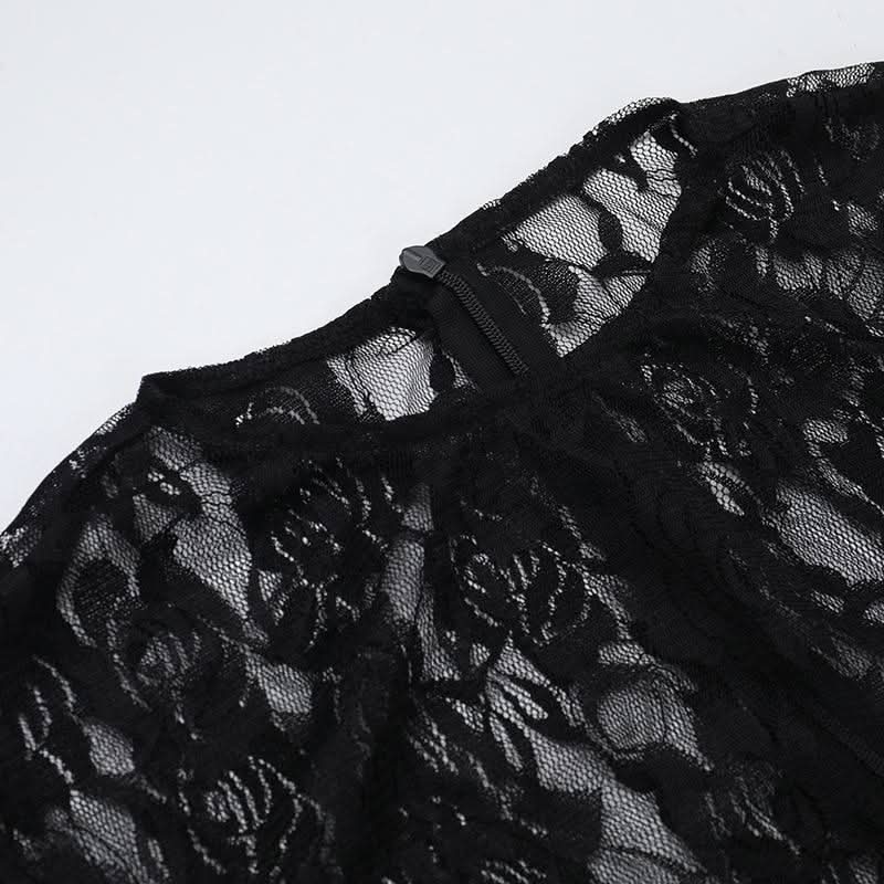 Long sleeve lace patchwork zip-up mini dress