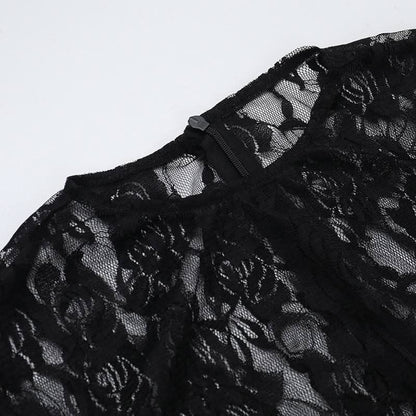 Long sleeve lace patchwork zip-up mini dress