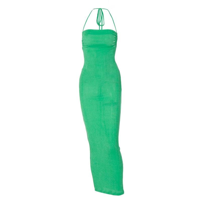 Halter Criss Cross Tie Back Cowl Back Maxi Dress