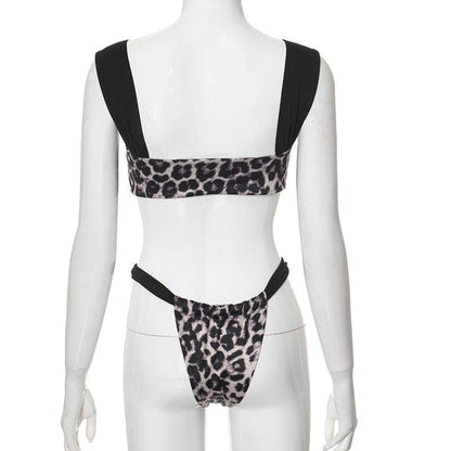 Leopard print patchwork backless crop pant set