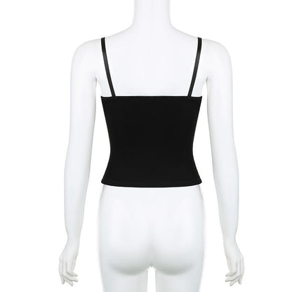 Lace up stitch ribbon sweetheart neck bustier cami top