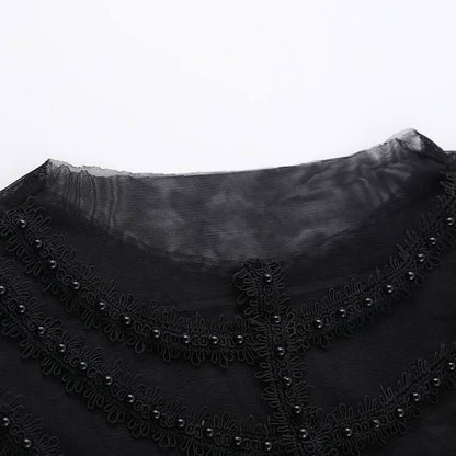 Sleeveless crewneck mesh beaded top