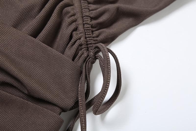 Irregular ruched drawstring buckle tank mini dress