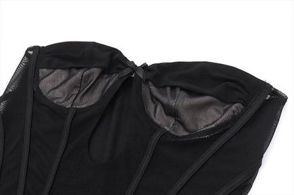 Bustier hollow out bowknot tube bodysuit