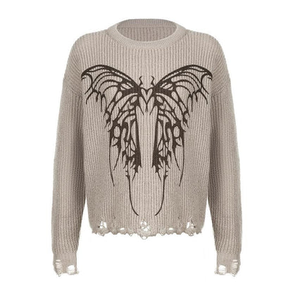 Hollow out crochet butterfly pattern long sleeve cut out top