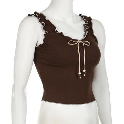 Ruffle beaded ruched contrast cami top