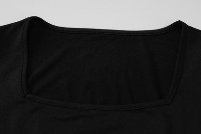 Lace up solid long sleeve square neck maxi dress