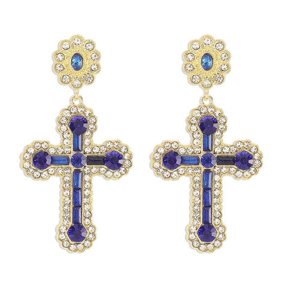 Rhinestone cross decor stud earrings
