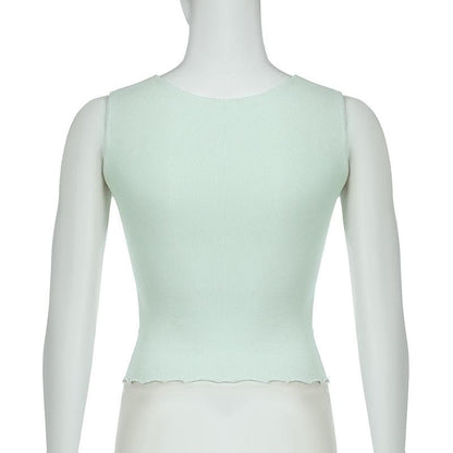 Ruffle ribbed bowknot solid ruched top