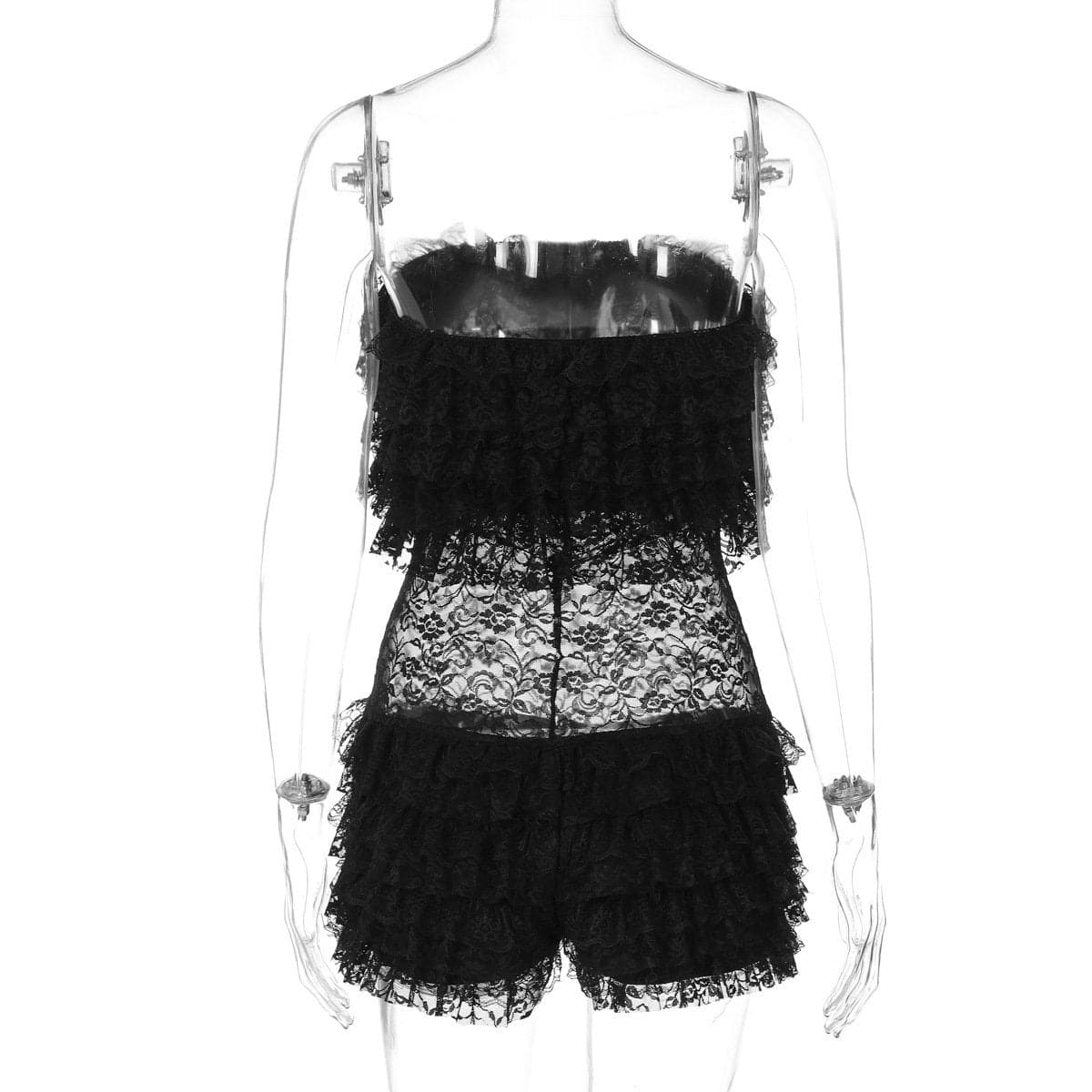 Lace ruffle bowknot tube romper