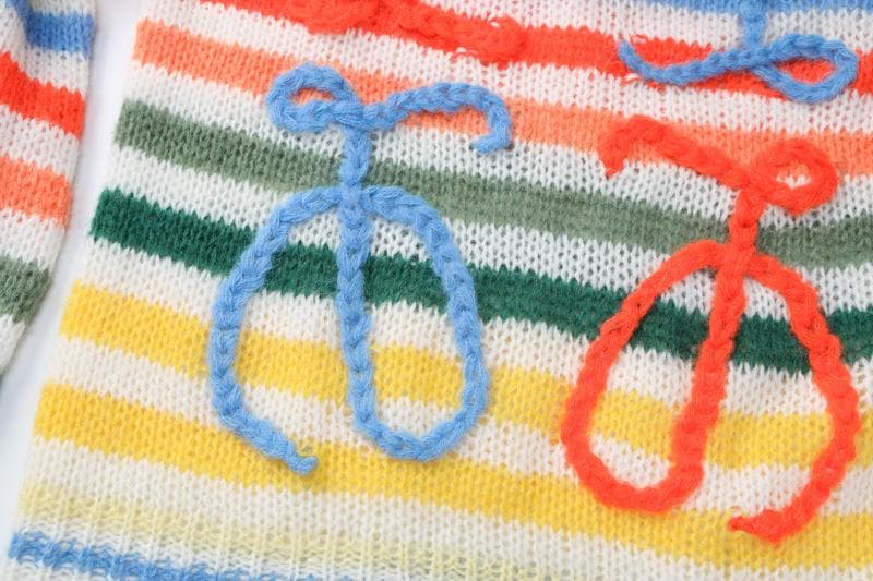 knitted long sleeve striped contrast crewneck top