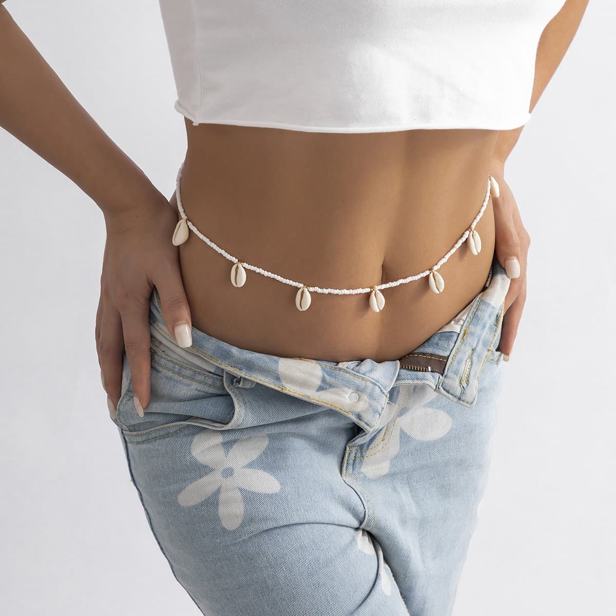 Seashell pendant beaded waist chain