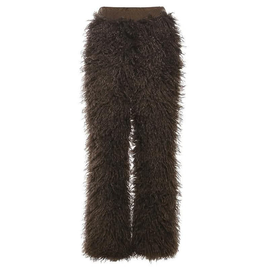 Fluffy patchwork solid high rise pant-final-sale