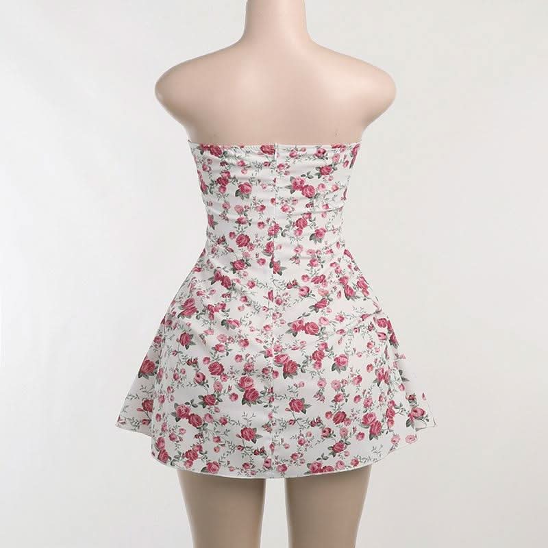 Flower print backless tube mini dress