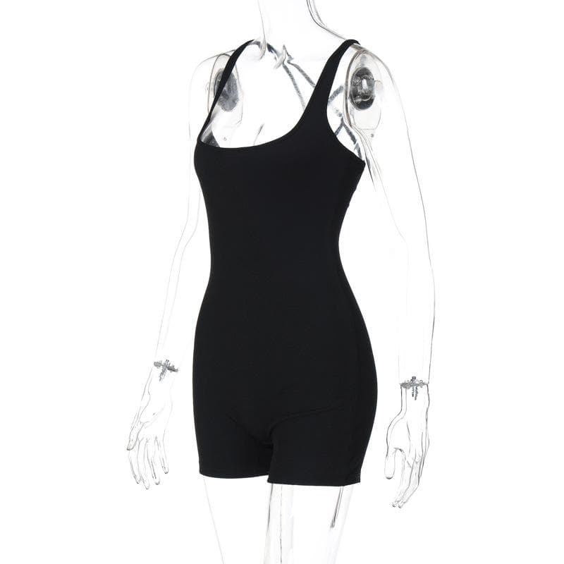 U neck cross back solid romper