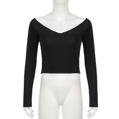 Long sleeve off shoulder solid top