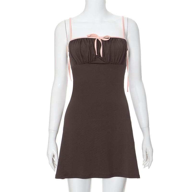 Ruched bowknot contrast cami mini dress