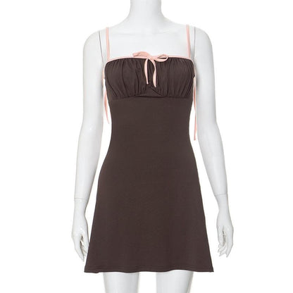 Ruched bowknot contrast cami mini dress