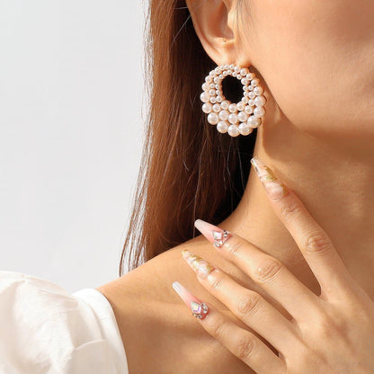 Faux pearl layered stud earrings