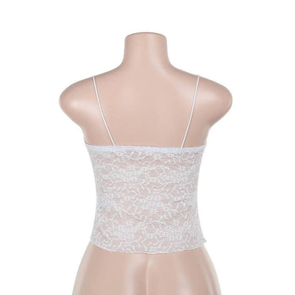 Lace slit ruched bowknot spaghetti strap top