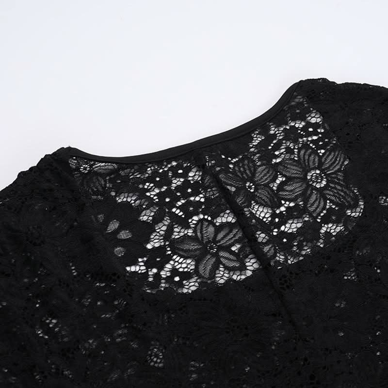 Long sleeve u neck lace slit maxi dress