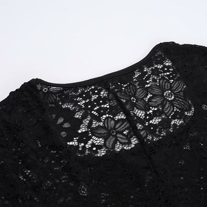 Long sleeve u neck lace slit maxi dress